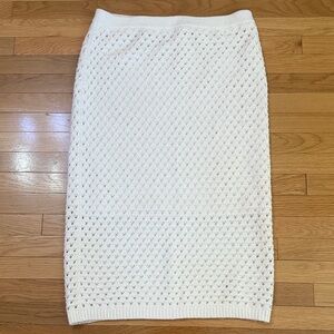 Worthington Ivory Knit Pencil Skirt XL Lined Stretch Open Knit